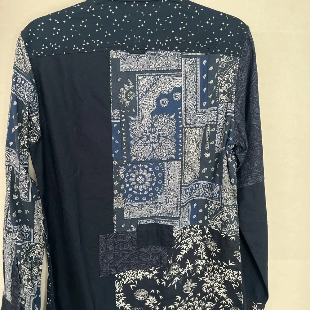 Navy Blue paisley collared shirt - Picture 5 of 6
